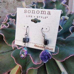 NWT Sonoma Life + Style Genuine Shell Earrings Purple Shell Dangle Earrings